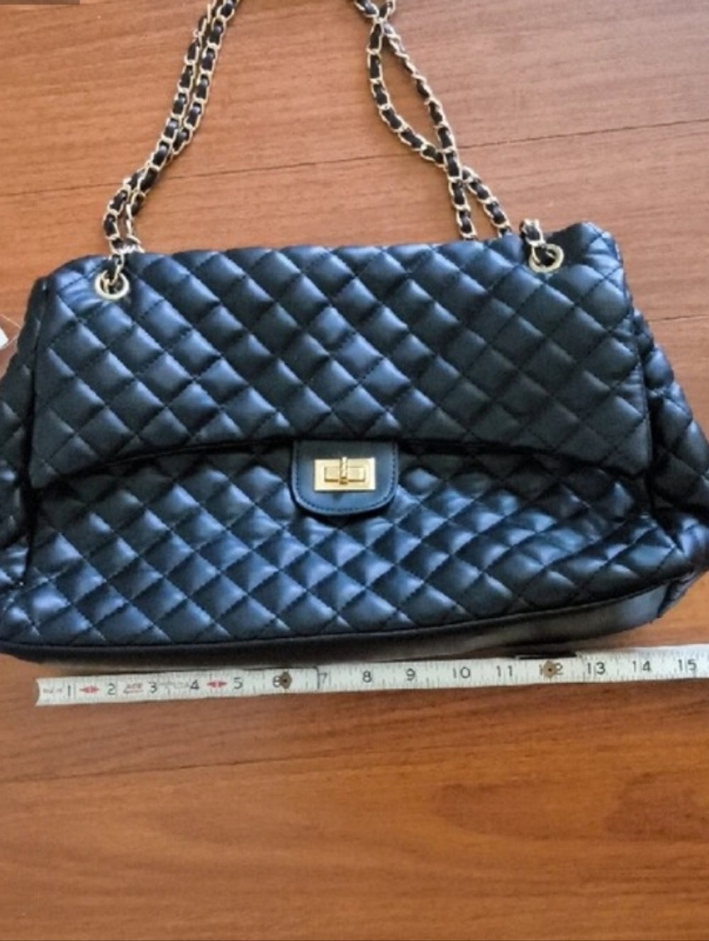Classic Quilted Black Shoulder Bag with Chain Strap Nwt New Large - Picture 6 of 13